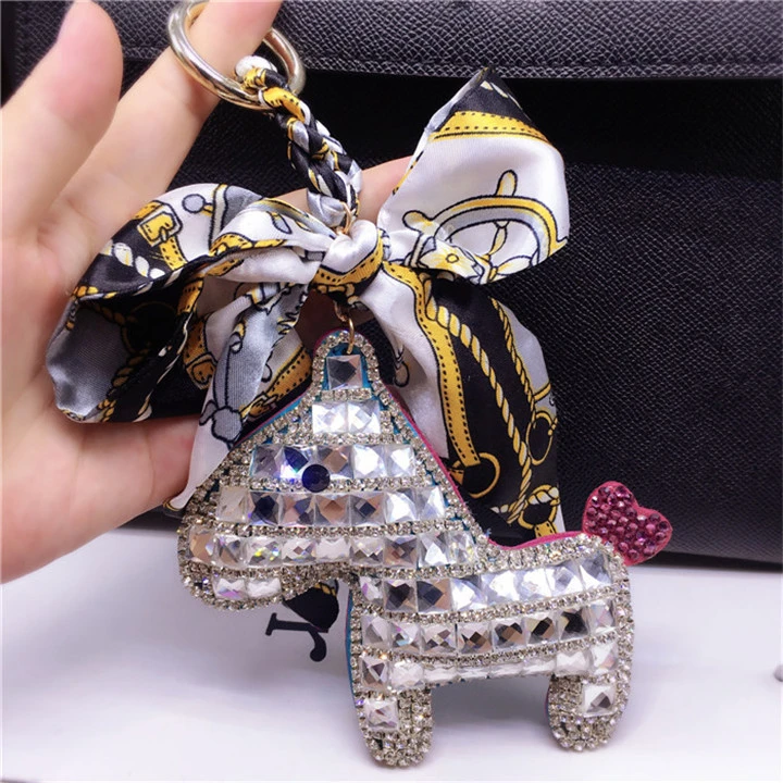 FT090 Horse Shape Cute Designer Glitter Girl Metal Crystal Luxury Key Chain Accessories Charm Women Bag Accessory Keychain for Bags