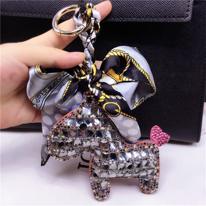 FT090 Horse Shape Cute Designer Glitter Girl Metal Crystal Luxury Key Chain Accessories Charm Women Bag Accessory Keychain for Bags